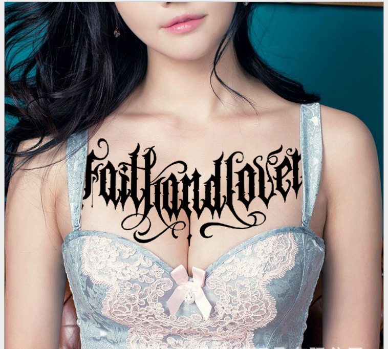 Hình dán bờ vai ngực mạnh mẽ kiểu chữ  - miếng dán hình xăm tatoo đẹp dành cho nam nữ, kích thước 19x32cm