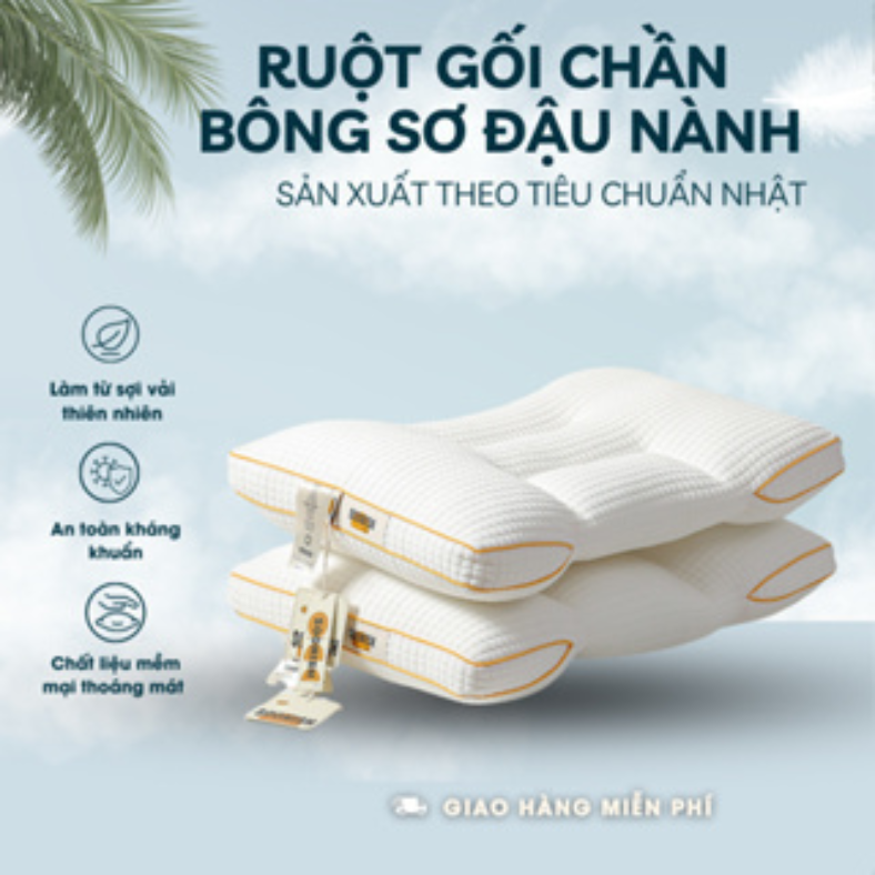 Gối chần bông xơ đậu nành lông vũ cao cấp CONGTYNEM mềm mại thoải mái