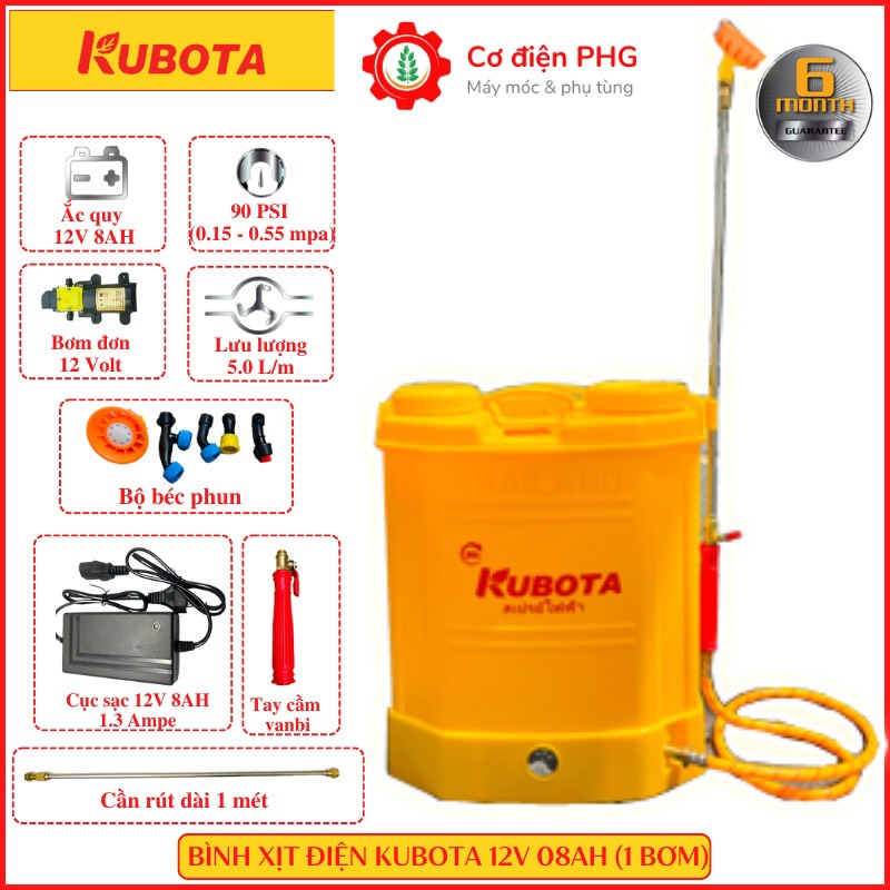 Bình phun xịt điện KUBOTA 20 Lít đeo lưng chế độ 1 bơm áp mạnh, motor chạy êm dùng phun khử khuẩn, trử sâu và tưới nước|Bảo hành 6 tháng