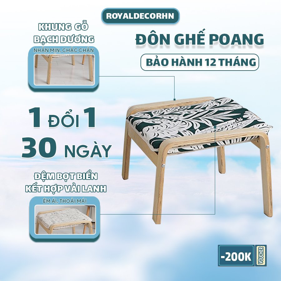 Đôn gác chân ghế poang, ghế kèm đôn gác chân, ghế thư giãn nằm đọc sách nghỉ ngơi nằm đọc báo, xem tivi , đệm êm, khung gỗ bạch dương cao cấp chắc chắn.. - royaldecorhn