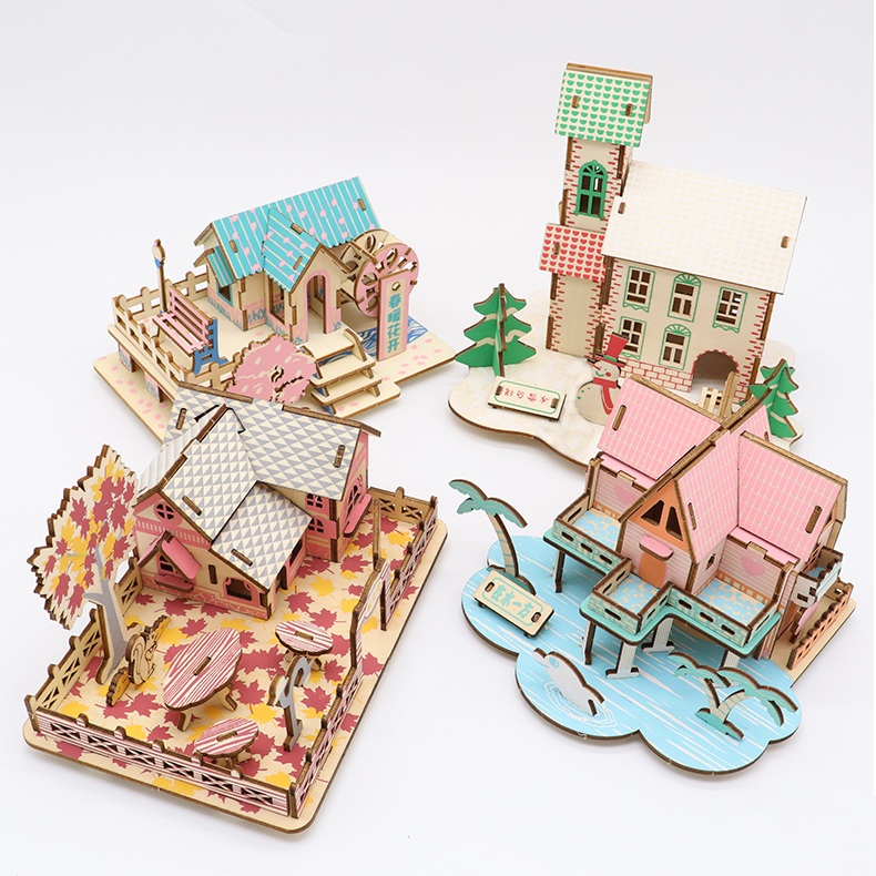 Đồ chơi lắp ráp gỗ 3D Bộ Nhà gỗ Bốn mùa Xuân Hạ Thu Đông
