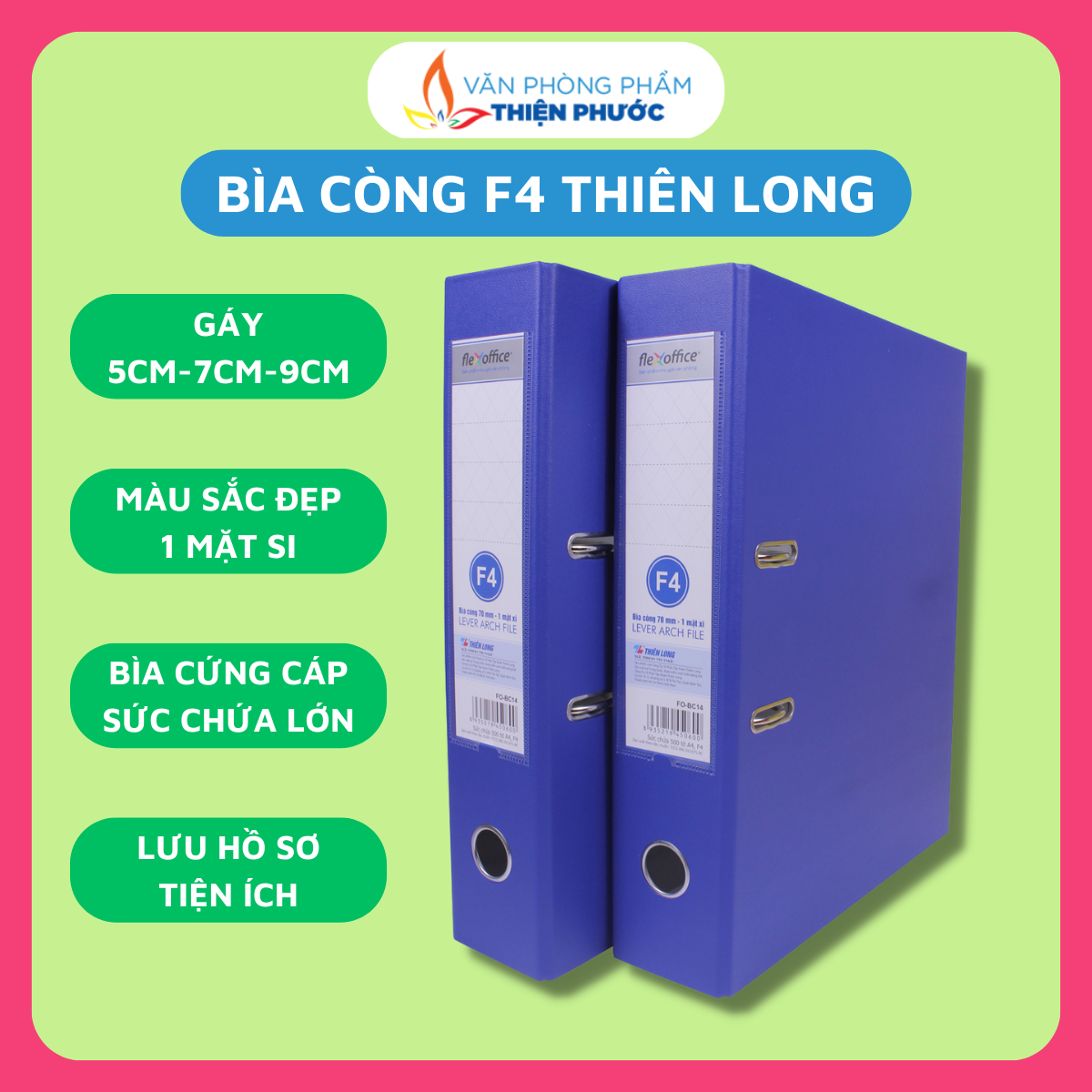 Bìa còng a4 f4 thiên long 7cm - sổ tay bìa còng lưu trữ hóa đơn thiện phước