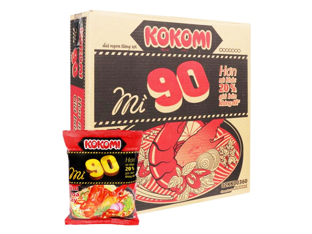 1 THÙNG MÌ TÔM KOKOMI ĐẠI 90gam VỊ TÔM CHUA CAY ( THÙNG 30g)