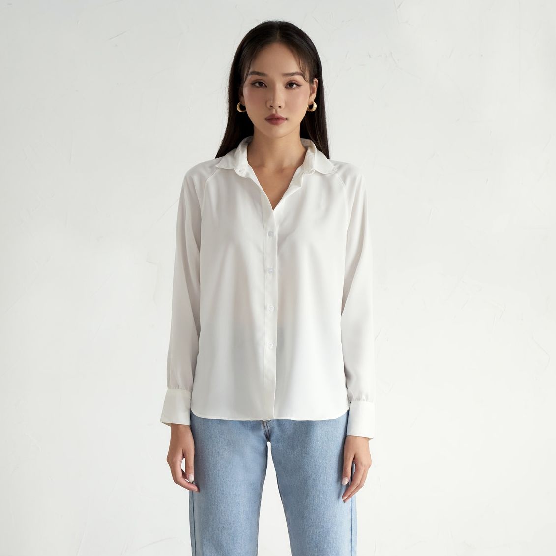 Olv - áo sơ mi classic shirt in cream