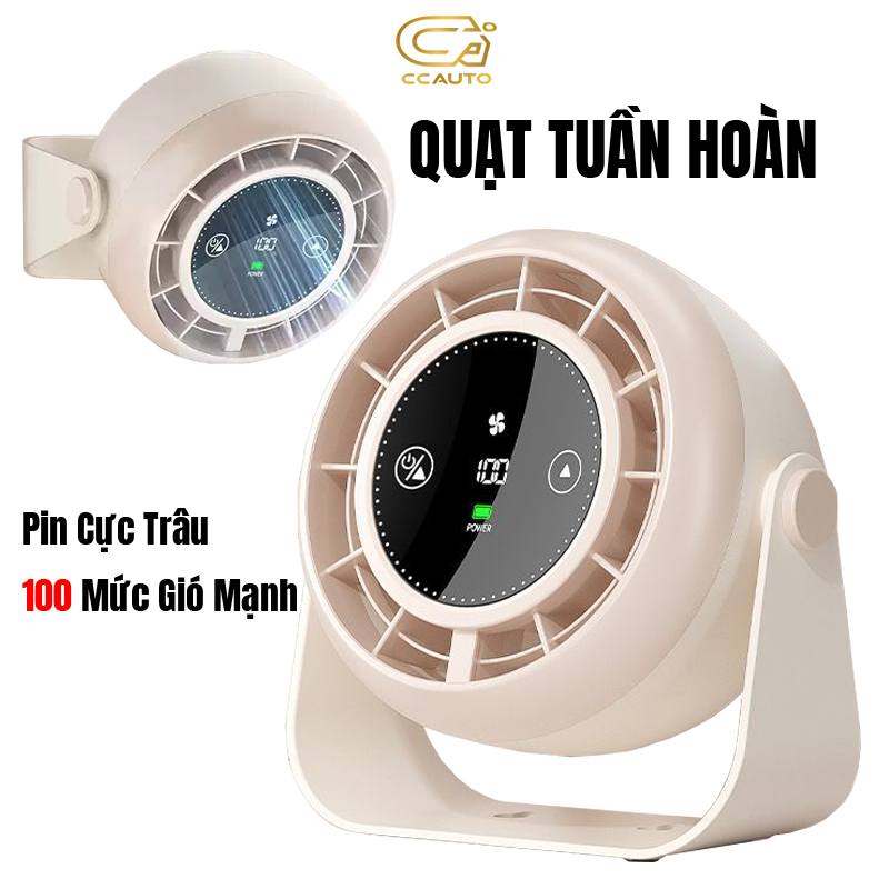 Quạt Tích Điện Để Bàn, Treo Tường Mini Tuabin 7 Cánh Quạt 100 Cấp Độ, Pin Lớn, Thổi Gió Cực Mạnh, Làm Mát Nhanh Chóng