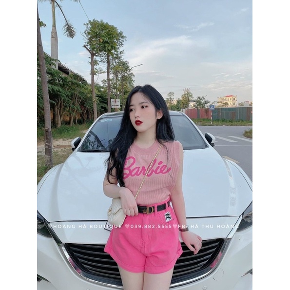 Áo len crotop cổ tròn chữ barbie siêu hot