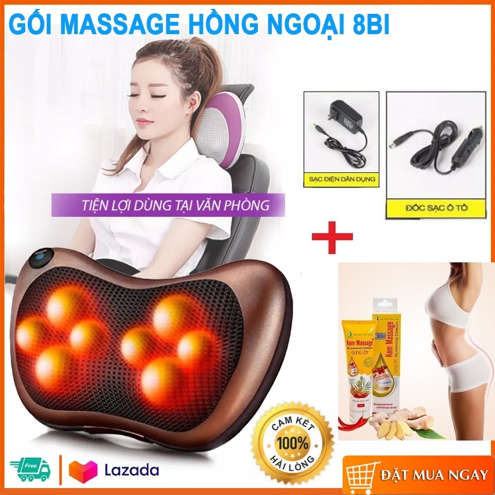 Gối massage hồng ngoại Magic chính hãng Nhật Bản Gối Massage Nhật Bản + Kem Tan Mỡ Gối Massage Hồng Ngoại 8 Bi liệu cổ vai cột sống lưng giải tỏa căng thẳng của bạn
