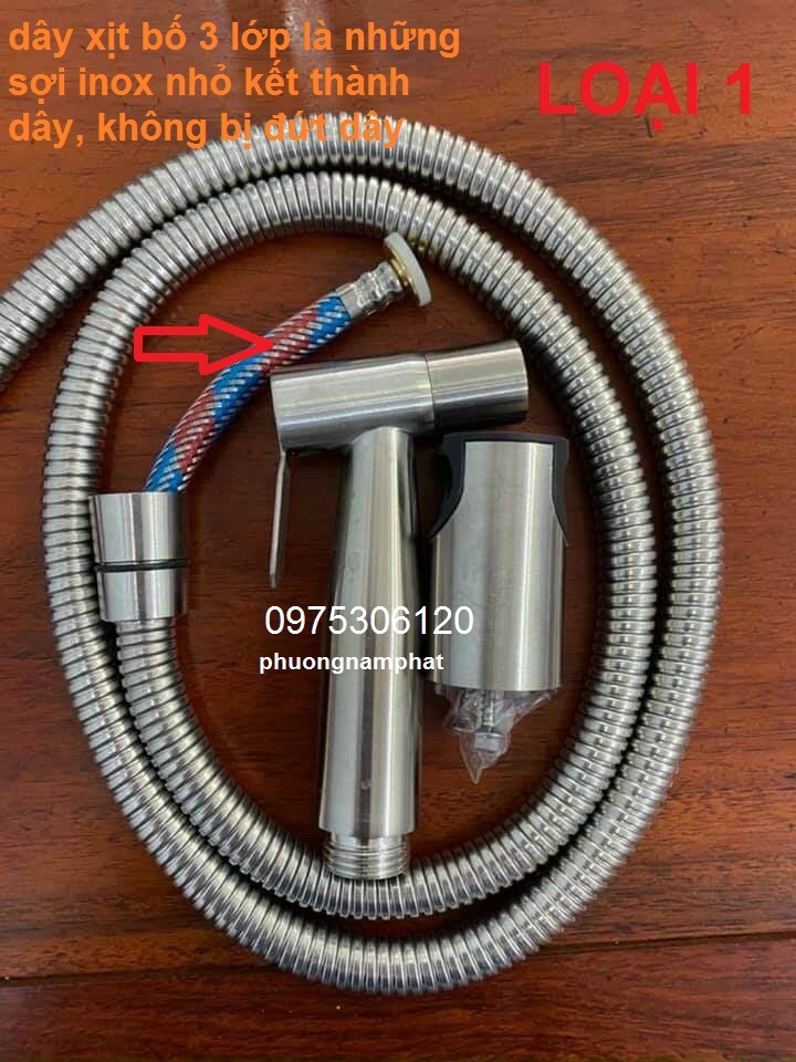 Bộ Vòi Xịt Vệ Sinh Bồn Cầu và Dây INOX 304 VX25 Fotar và dây và cài xịt HÀNG CAO CẤP DÂY XỊT 3 LỚP DÂY BỐ BAO KHÔNG ĐỨT