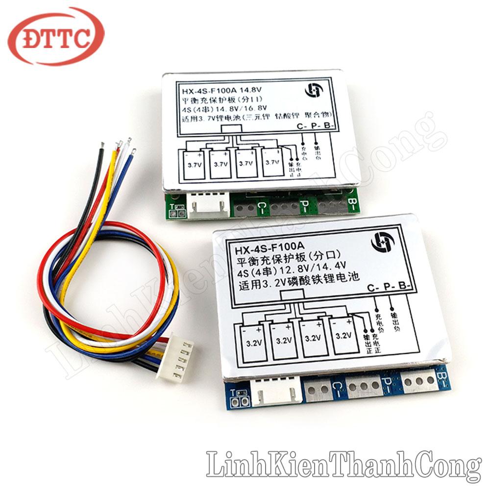 Mạch Bảo Vệ BMS Cho Pin Sắt LiFePO4 3.2V 4S 100A (HX-4S-F100A) - Hệ 4 Cell Nối Tiếp