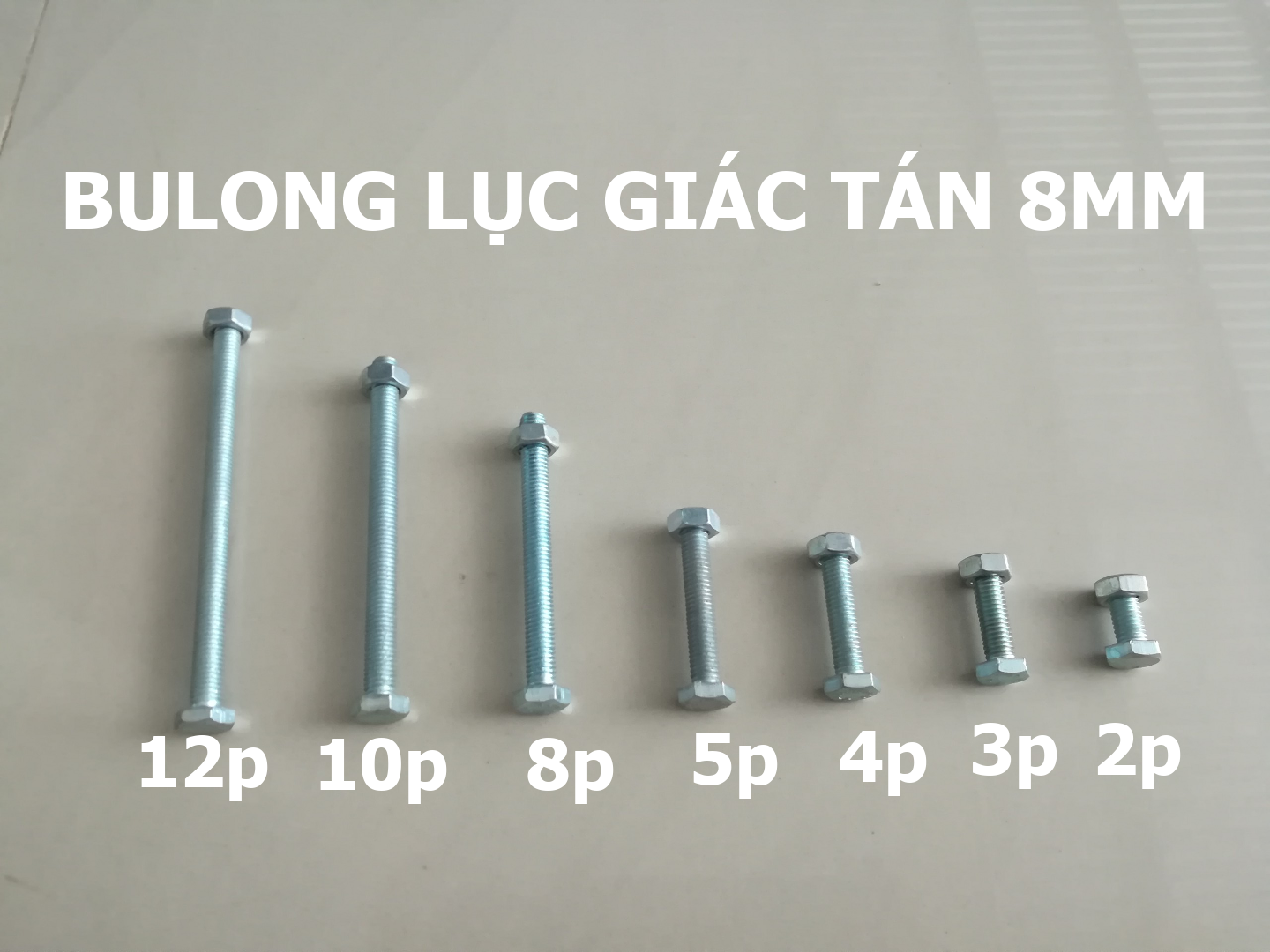 Bulong lục giác tán 8mm , dài 2cm, 3cm, 4cm,10cm, 12cm