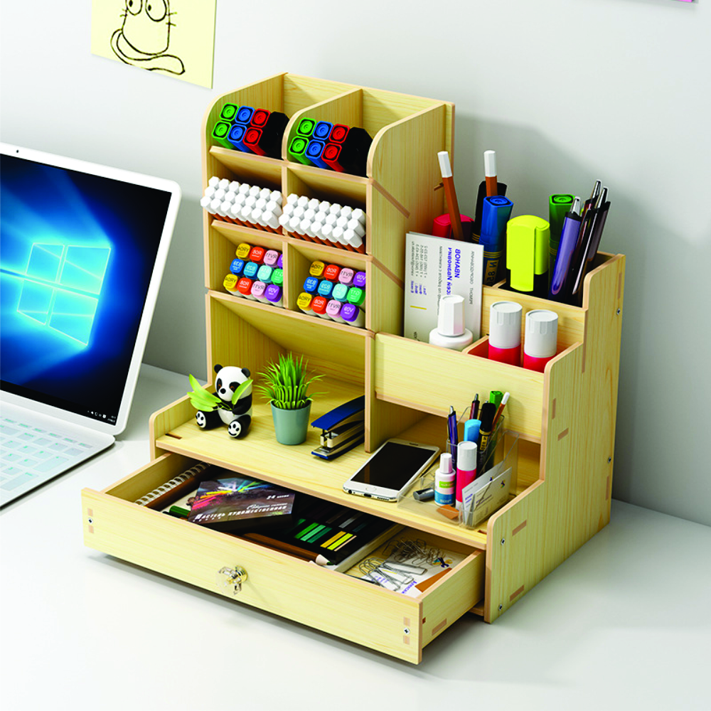 Hộp bút để bàn, kệ đựng bút nhiều ngăn bằng gỗ phong cách thời trang sang trọng, dùng trang trí bàn làm việc và để được nhiều đồ dùng văn phòng