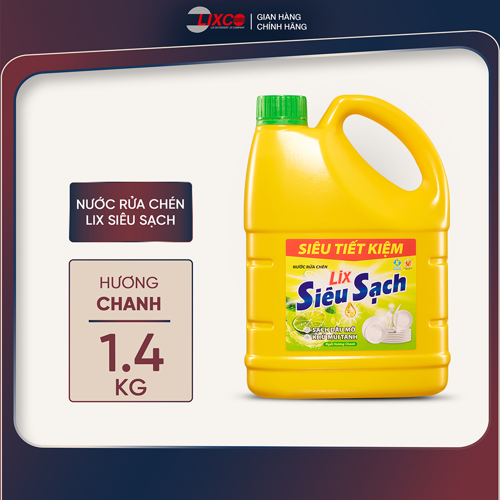 Nước rửa chén Lix siêu sạch hương chanh loại chai 1.4KG NS142 làm sạch vết bẩn dầu mỡ không hại da tay - Lixco Việt Nam