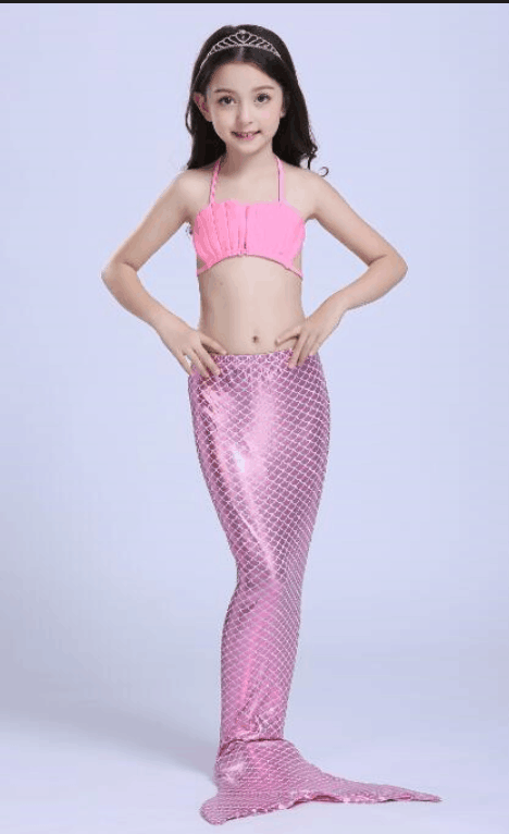 Đồ bơi bé gái nàng tiên cá gồm chân vịt duyên dáng - bikini 2 mảnh bé gái tạo dáng nàng tiên chất thun co giãn