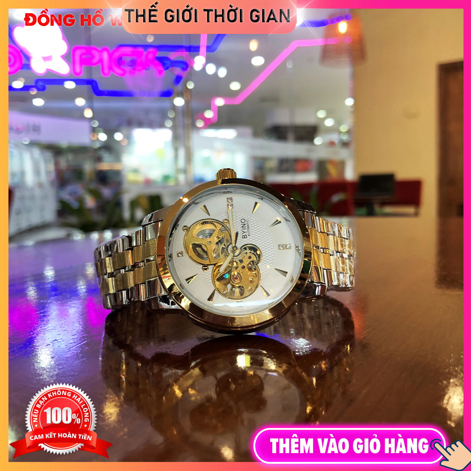 Đồng hồ , đồng hồ nam Byino N8082 Automatic, full box và thẻ bảo hành 3 năm, chống nước, chống xước