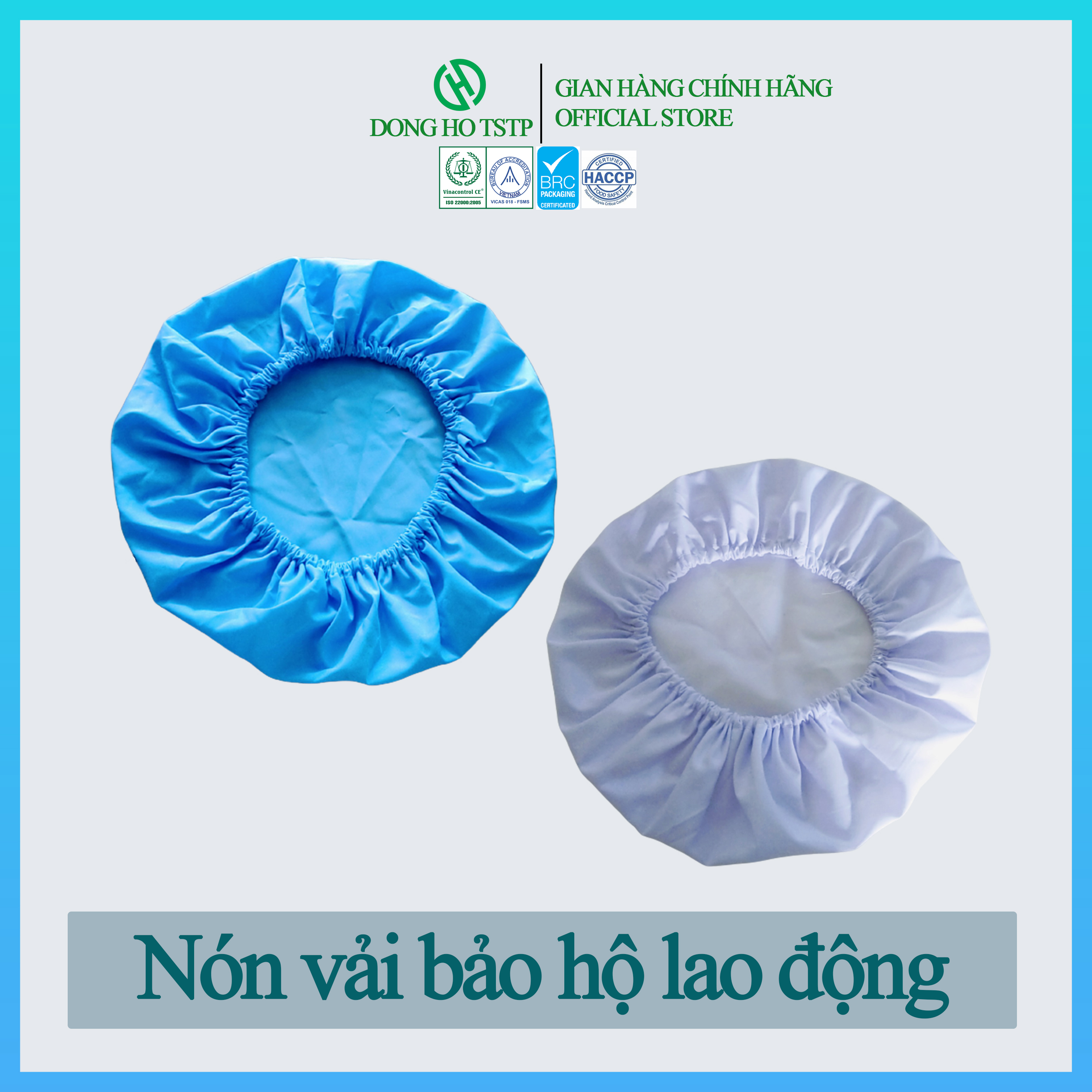 Nón vải trùm tóc cao cấp dùng trong lao động màu xanh biển và trắng