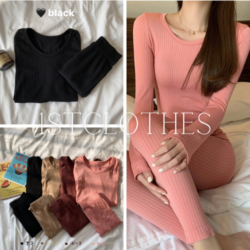 Bộ đồ ngủ giữ nhiệt mùa đông, set pyjama ôm body chất len tăm co dãn 4 chiều 1STCLOTHES
