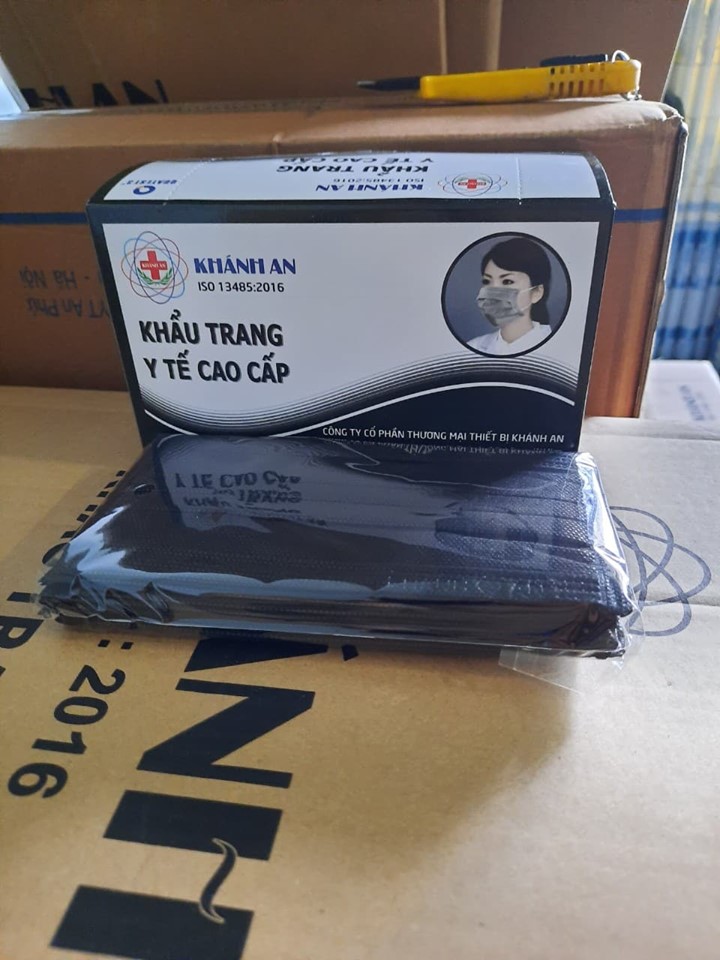 COMBO 3 HỘP, HỘP 50 CÁI KHẨU TRANG KHÁNH AN 4 LỚP KHÁNG KHUẨN (MÀU ĐEN)