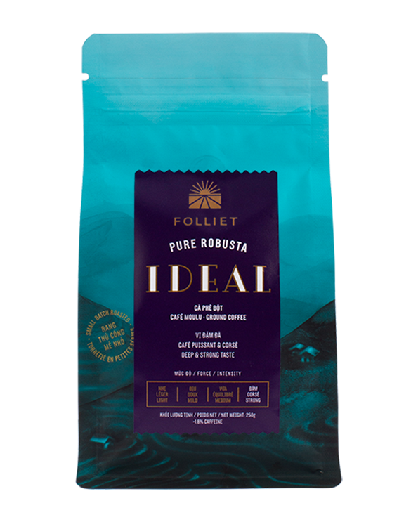 Gói cà phê bột rang xay ideal folliet ground coffee 250gr