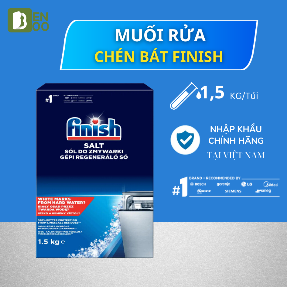 Muối rửa bát finish 1kg, 1.5kg, 1.2kg Muối finish cho Máy rửa bát ly, Muối rửa chén finish, Muối làm mềm nước Finish