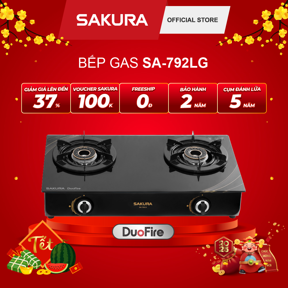 Bếp gas đôi Lửa Xoáy Kép Thế Hệ Mới SAKURA SA-792LG - Bảo hành chính hãng 24 tháng - Chỉ có tại Sakura