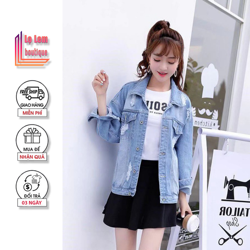 Áo khoác jean Nữ cao cấp from rộng big size đẹp hàn quốc phối xước nhẹ siêu chất - Hot trend