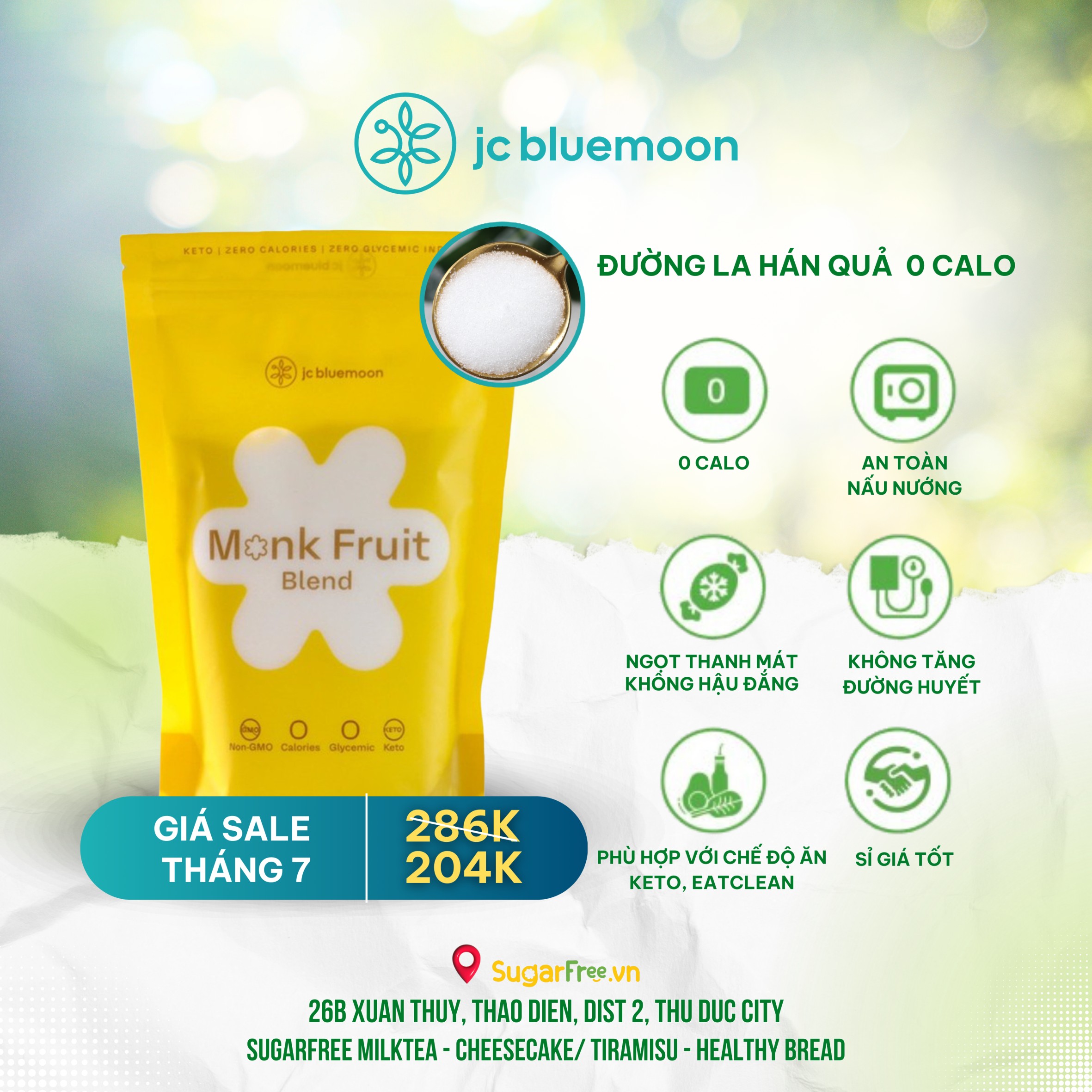 SALE CỰC RẺ - Đường La Hán Quả JC BLUEMOON Monk Fruit Classic Blend 500G