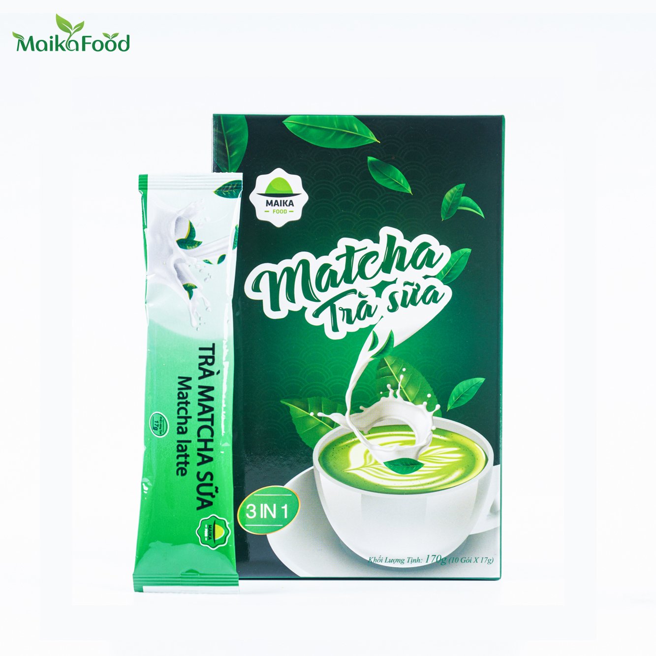 Trà Sữa Matcha MaikaFood Hoà tan (Không cần nước ấm) - Hộp 10 gói