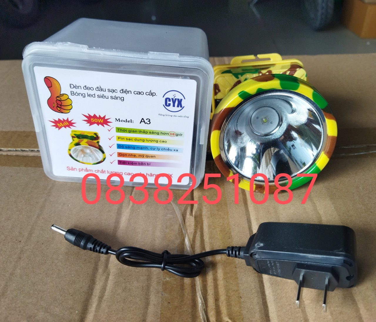 Đèn pin siêu sáng đội đầu a3 30w - chiếu sáng siêu xa- có sạc và dây đeo
