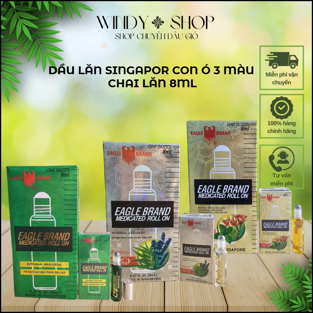 DẦU GIÓ {1 LỐC 12 CHAI} DẦU LĂN DẦU SINGAPOR XANH-TRẮNG VÀNG CON Ó CHAI LĂN 8ML_(CHUẨN MỸ+CHUẨN SINGAPOR)