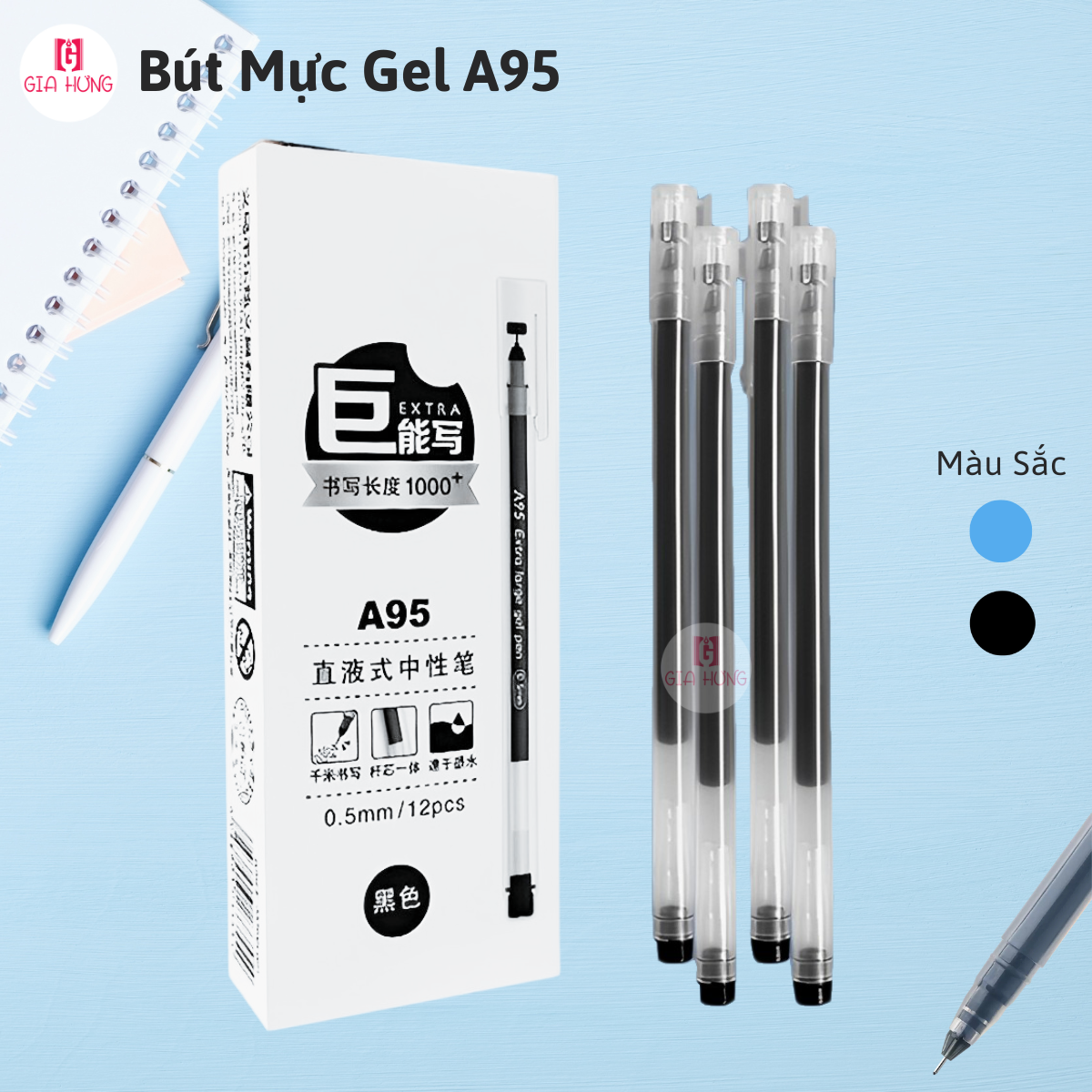 Bút Mực Gel A95 Viết Khô Nhanh Ngòi 0,5mm Viết Chữ Đẹp