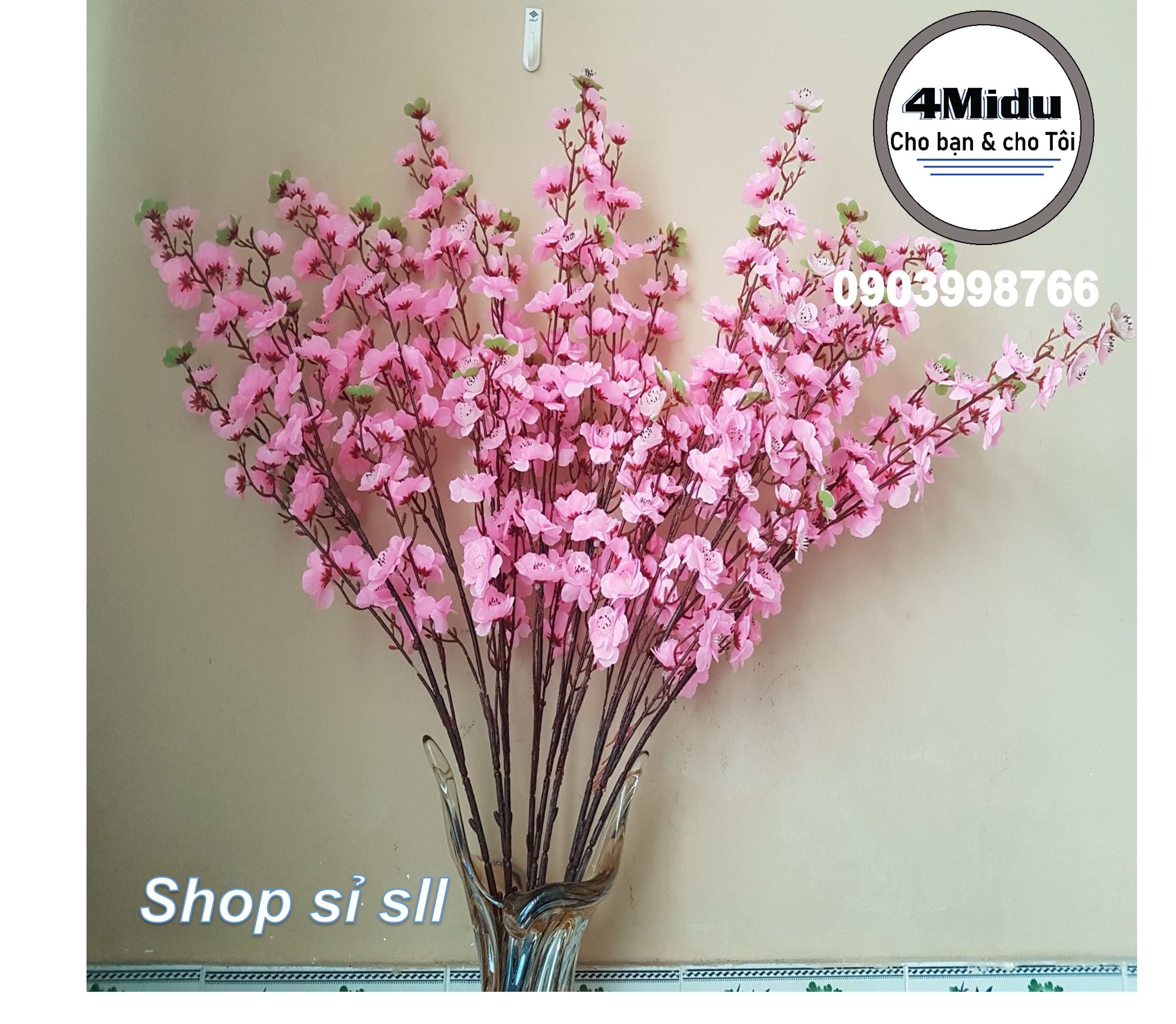 Combo 5 -10 Cành hoa mai, cành hoa anh đào dài 1 mét, giá sỉ 100 cành, phụ kiện trang trí Tết