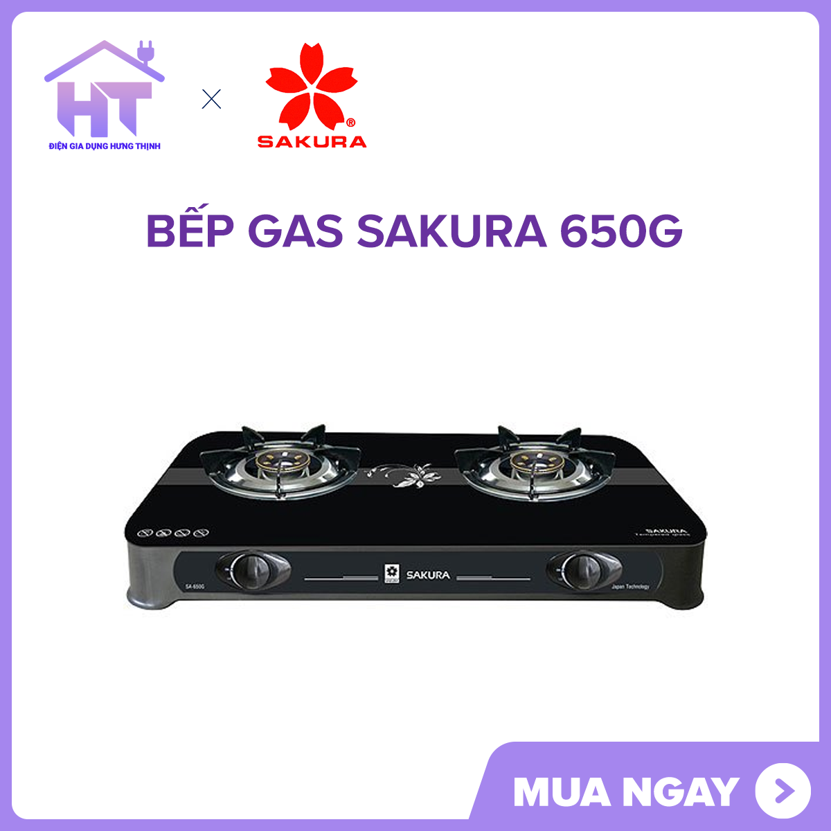 Bếp gas đôi kính sakura 650G ( TRƯNG BÀY )+Tặng dây gas- Đánh lửa Magneto cho tia lửa nhanh, tiết kiệm gas