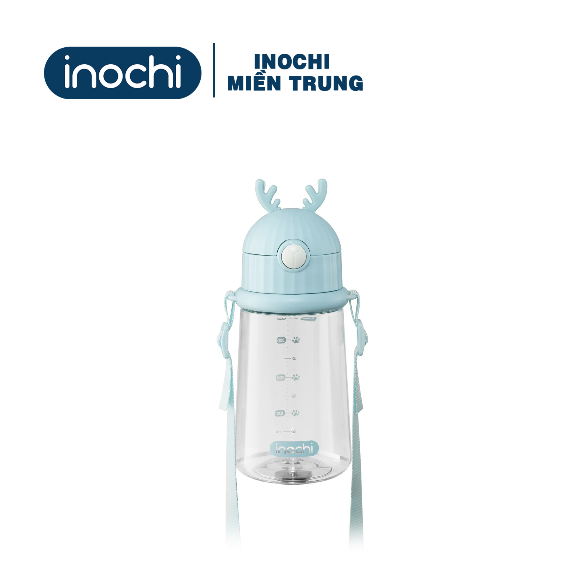 Bình nước cho bé mang đi học gọn nhẹ, dễ thương Inochi 450ML (có ống hút và dây đeo) (VUI LÒNG IB SHOP ĐỂ CHỌN MÀU)