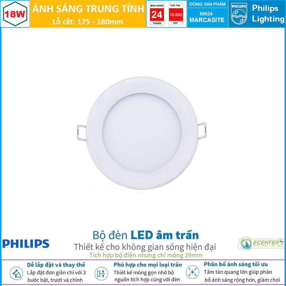 Đèn led âm trần 16w philips downlight 59531 marcasite d175