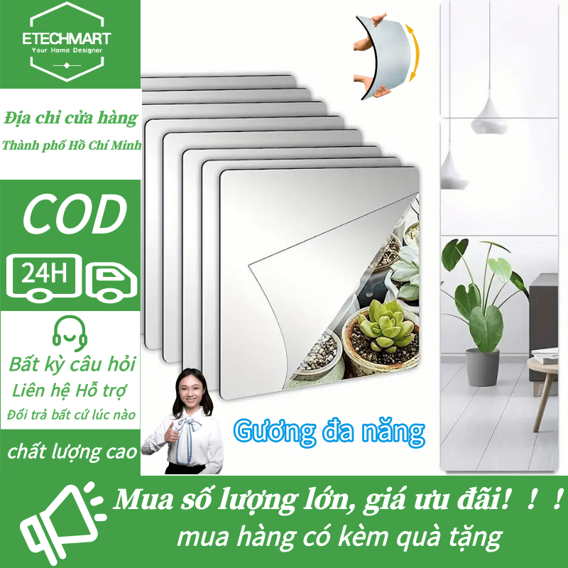 Gương Toàn Thân Dán Tường Gương Dán Tường Dán Tường Chống Vỡ Soi Toàn Thân, Dán Tủ Quần áo, Hình Vuông