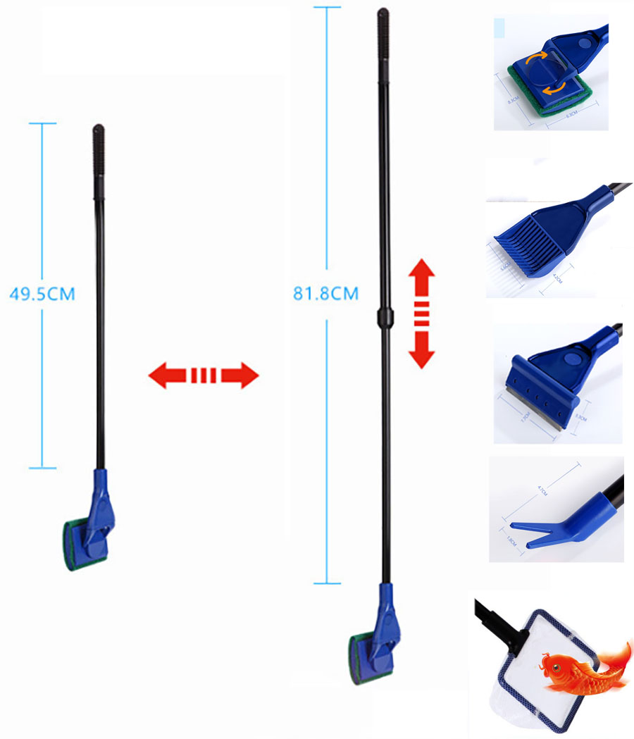 [HCM]Cây chà vệ sinh hồ cá 5 trong dài 49.5 đến 81.8 cm gồm - Đầu chà kính Gầu múc cát sỏi... Lưỡi cạo rêuLưởi móc - vợt