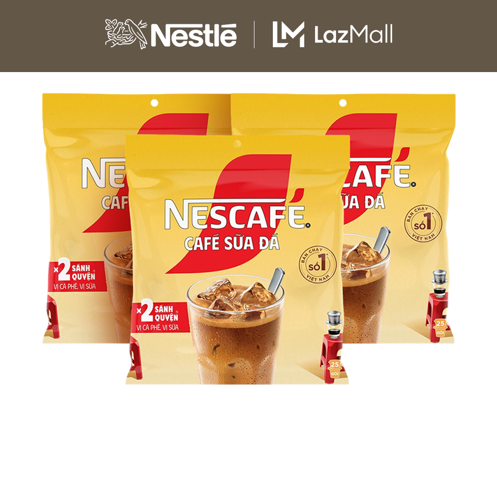 [ƯU ĐÃI THÁNG 6][FREESHIP TOÀN QUỐC]Combo 3 Bịch Cà phê Hòa tan NESCAFÉ CAFÉ SỮA ĐÁ 25 gói Nhân đôi sánh quyện