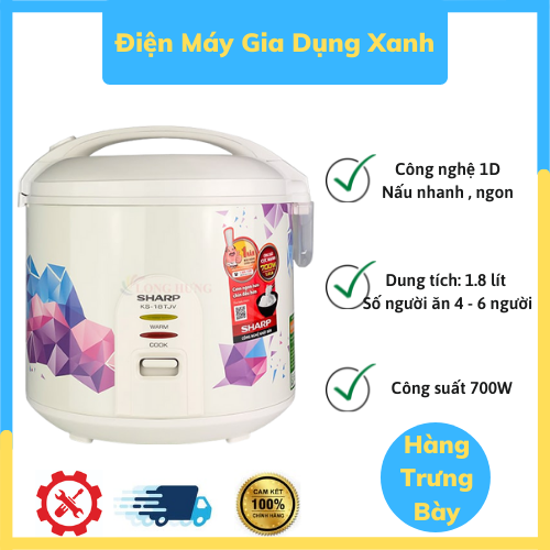 Nồi cơm điện Sharp 1.8 lít KS-18TJV Trưng bày Vỏ ngoài bằng nhựa cao cấp cùng dung tích 1.8 lít phù hợp với gia đình có 4 - 6 thành viên