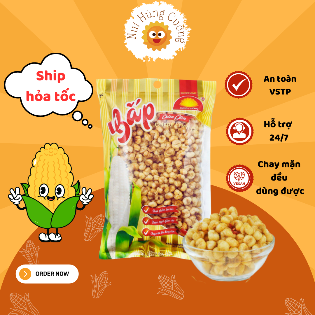  Bắp chiên Hùng Cường 200g | Giòn cay - đậm vị | Ngô Cay | Ăn Chay Được | Đồ Ăn Vặt | Ngô Nếp Sấy Giòn | Ngô Sấy | 