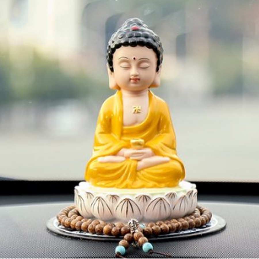Tượng Phật tọa đài sen - Phật Ông gốm vàng