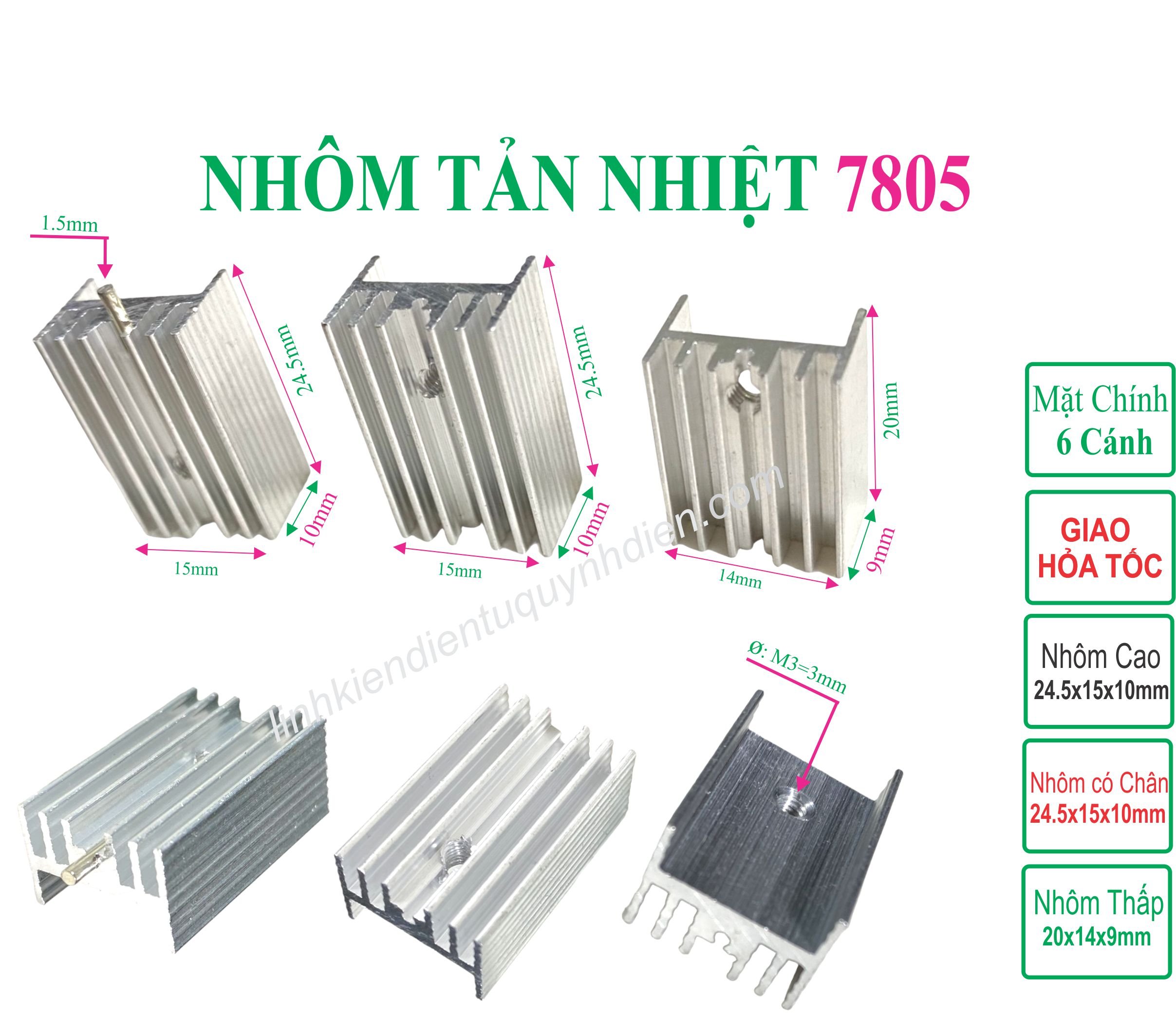 Nhôm tản nhiệt 7805 loại đẹp combo 5 miếng- linh kiện điện tử quỳnh diễn