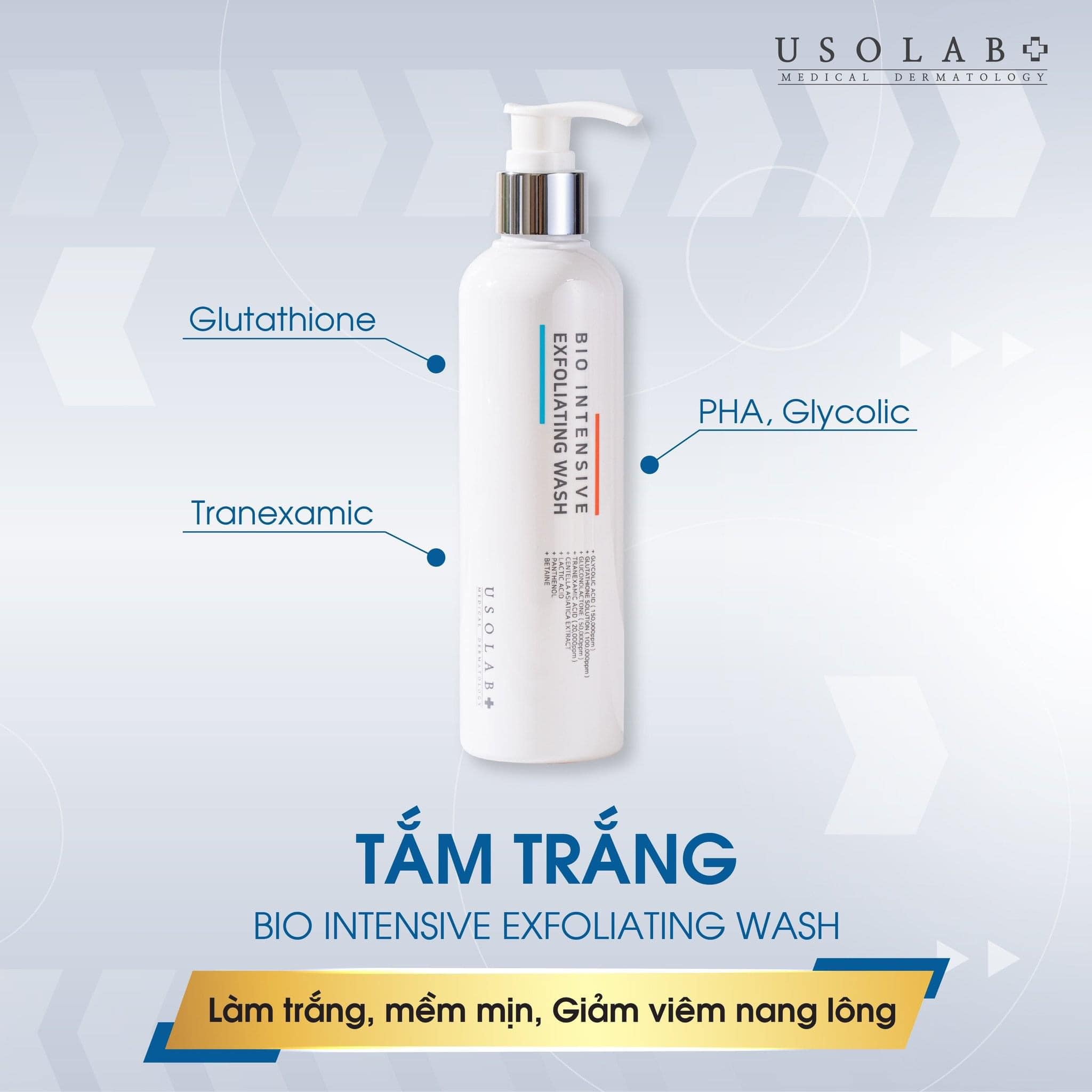 Sữa tắm trắng da, tẩy tế bào chết usolab bio intensive exfoliating wash 250ml