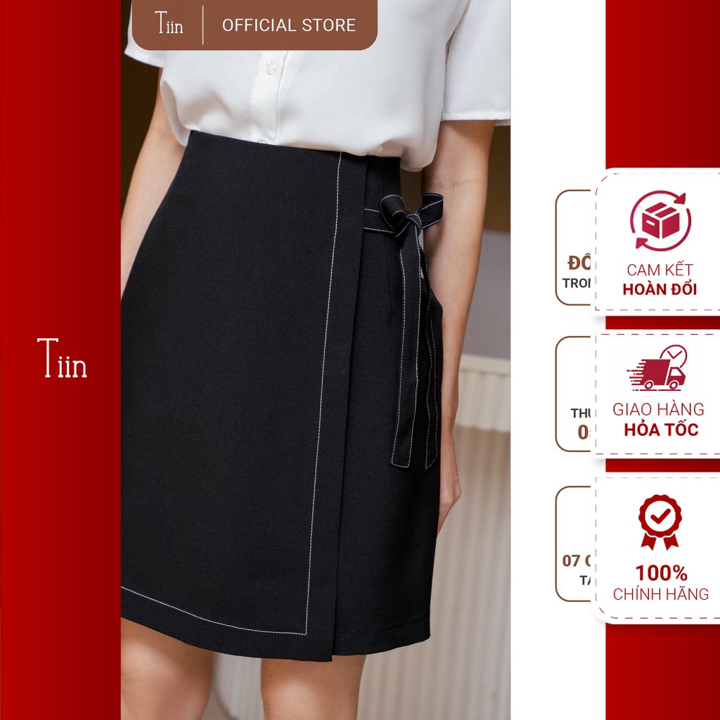 Chân váy trần chỉ tà ngoài thắt nơ lệch tiin store chn127