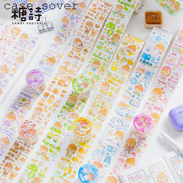 Cuộn WashiTape chủ đề Cô Gái Hoạt Dễ Thương và Thú Cưng trang trí Planner, Bullet Journal - Case Sover