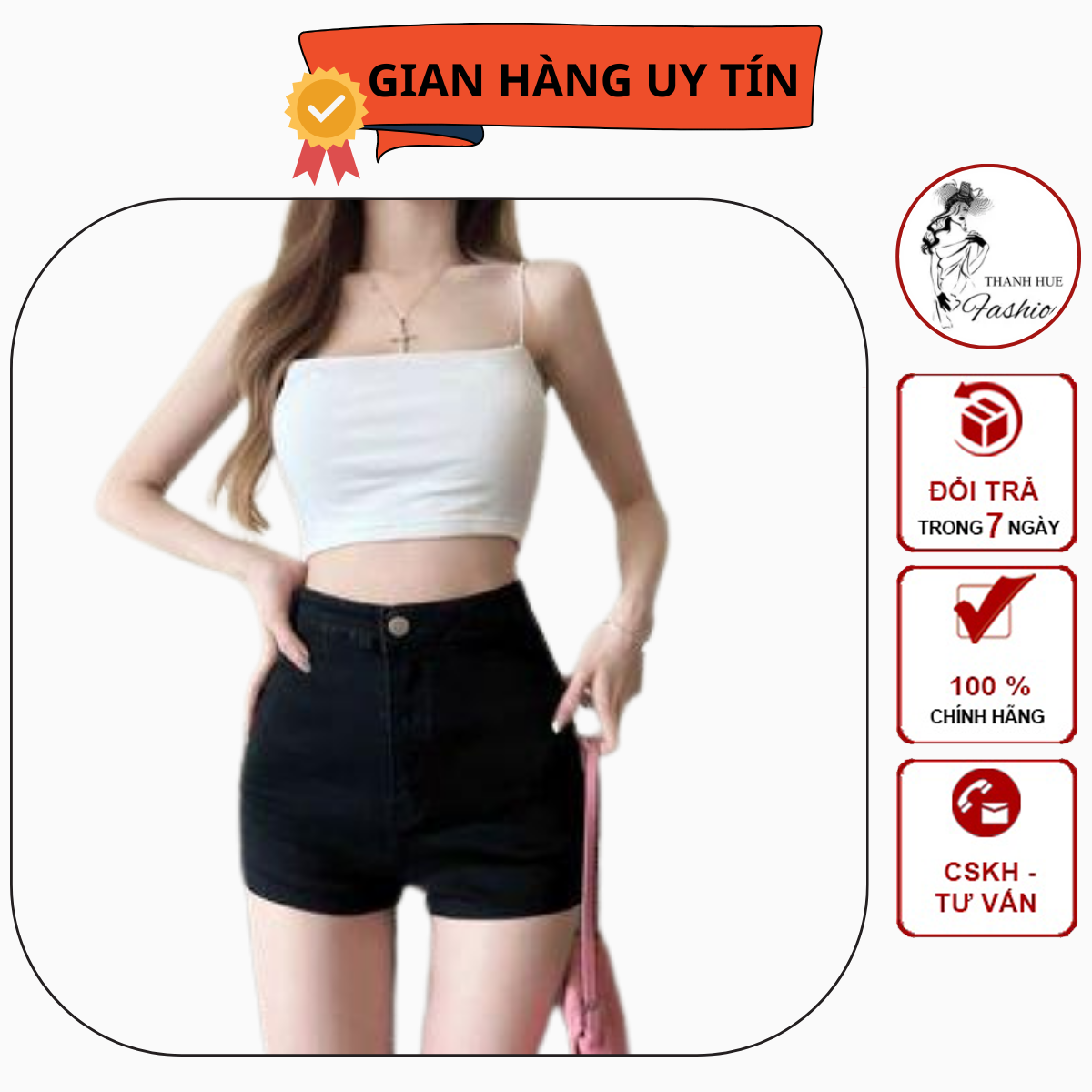 Quần short jeans kaki cạp cao