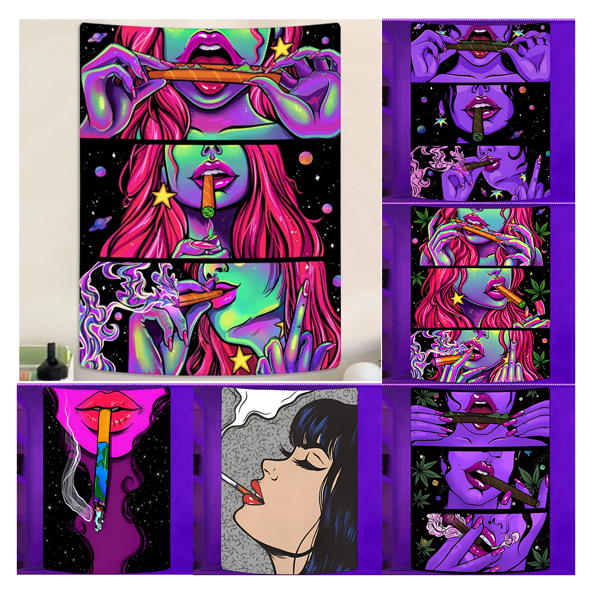Trippy Tấm thảm treo tường cô gái mát mẻ Hippie Thảm trang trí phòng thẩm
