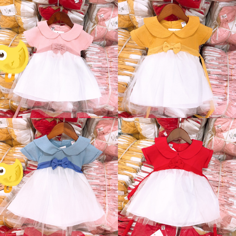 [Freeship] Váy trẻ em bánh bèo nơ bụng đáng yêu cho bé gái 7-17kg