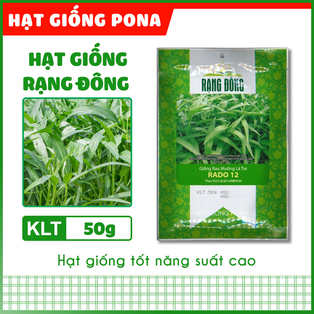 Hạt giống rau muống lá tre rado 12 - hạt giống rạng đông