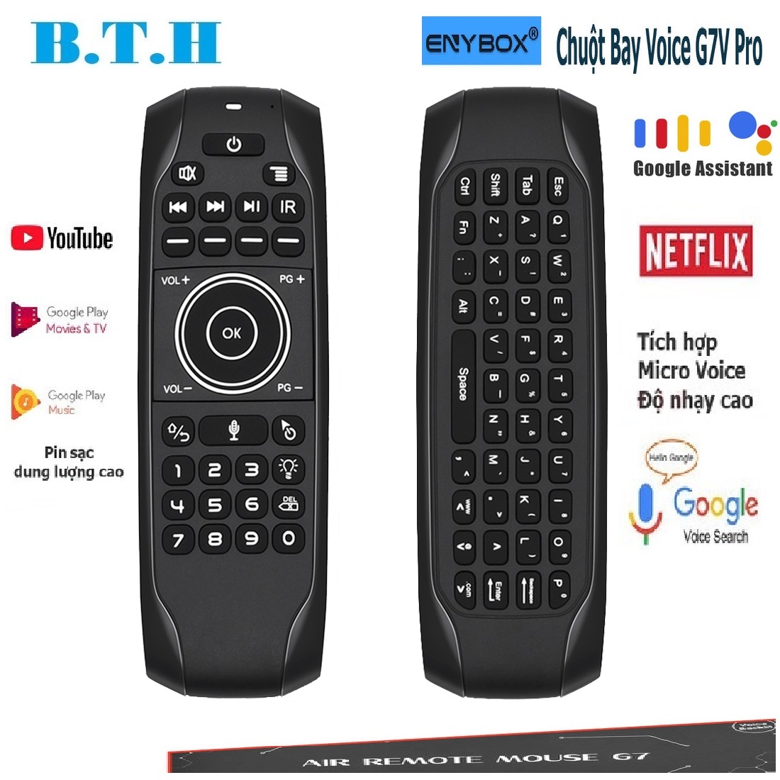 Chuột bay tìm kiếm giọng nói G7v Pro - Remote Mouse Air Voice, hỗ trợ voice giọng nói Android TV Box và TV Android Google Assistant