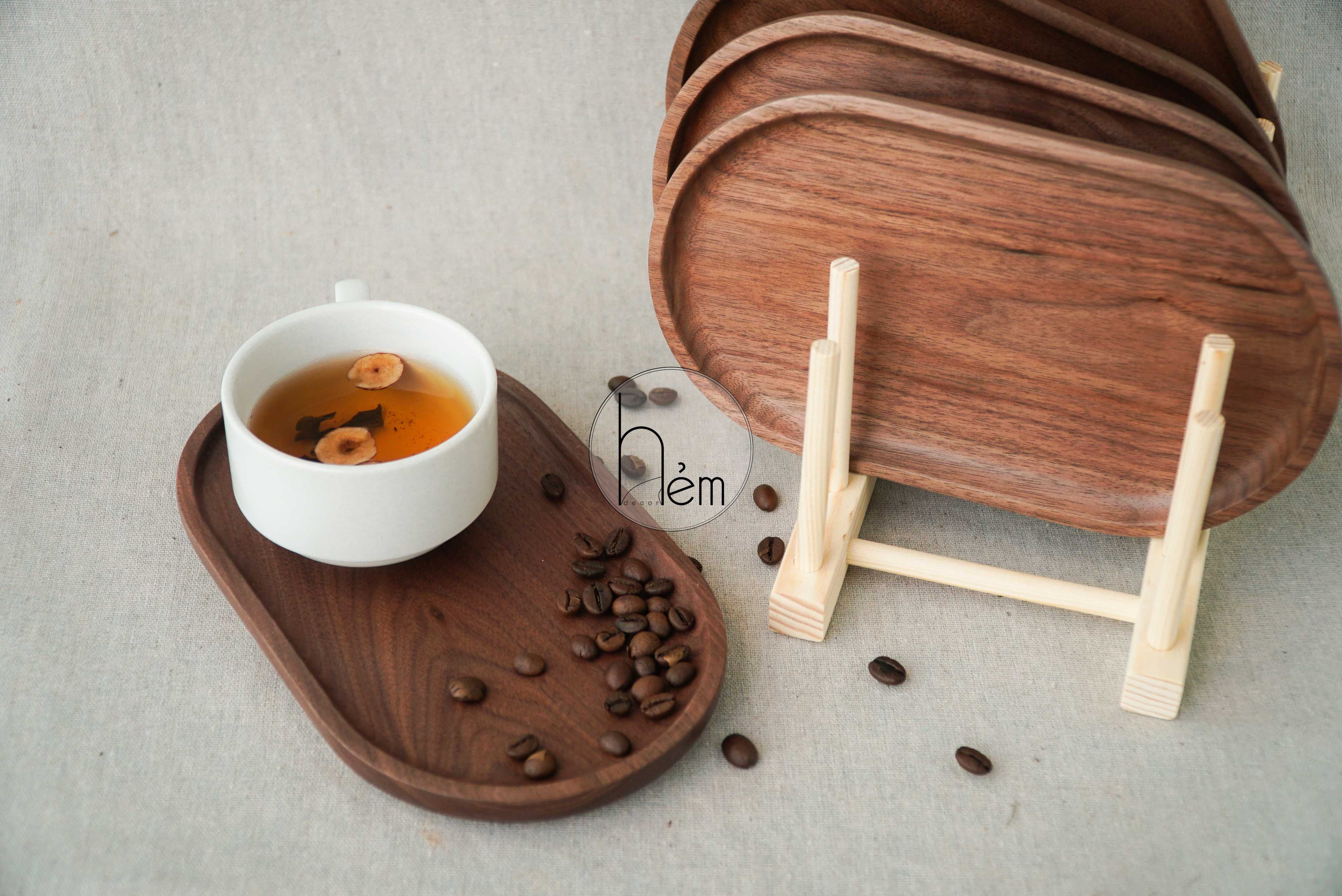 Khay oval gỗ Óc Chó , Gỗ Tần bì nguyên khối | Hàng Việt Nam | Khay bưng bê đồ ăn, đồ uống, khay trà, cafe, chụp hình sản phẩm | Hem_decor